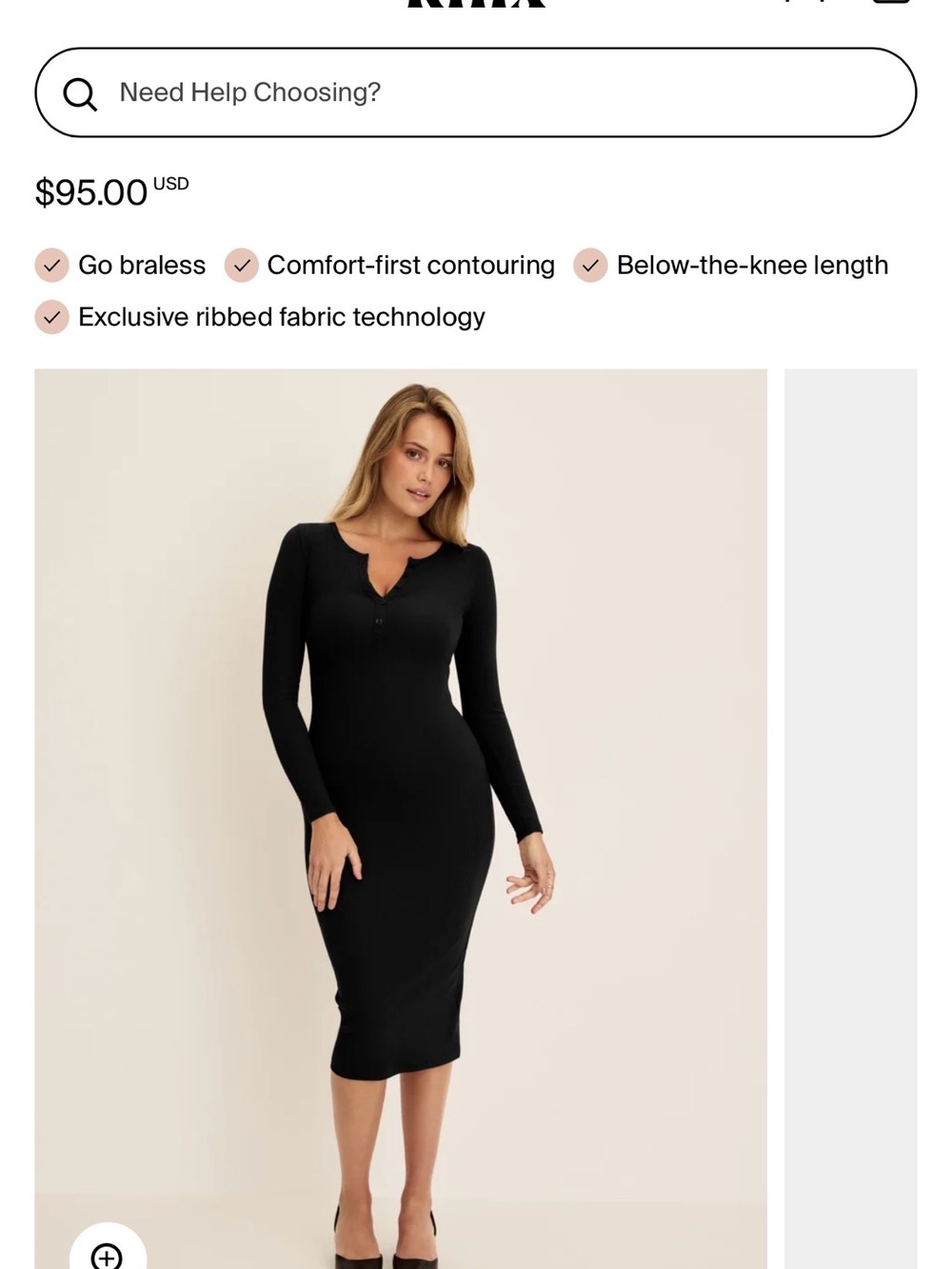 knix Black Ribbed Long-Sleeve Midi Dress